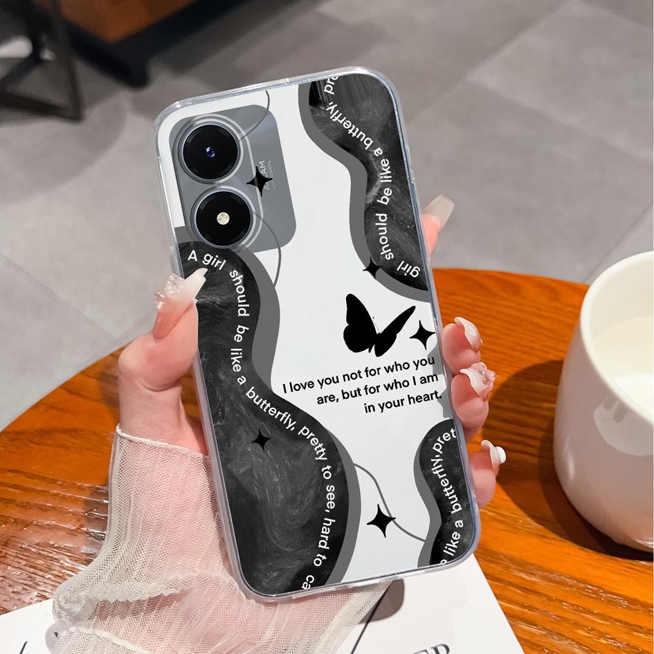 Custodia per telefono per Vivo Y20 Y27 Y36 Y02S Y10 Y15 Y21 Y33 Cover Cute Panda Antiurto Trasparente Protezione fotocamera Custodia morbida in silicone opaco per Vivo Paraurti