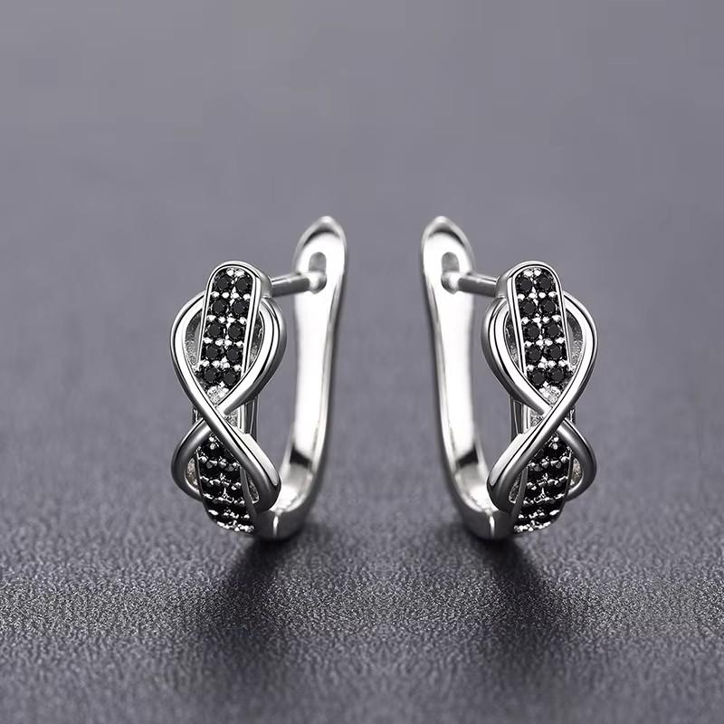 Huitan Mode Wunderschöne Creolen mit Unendlichkeitsdesign für Damen Schwarzer Zirkonia Exquisite Accessoires Zarter Partyschmuck