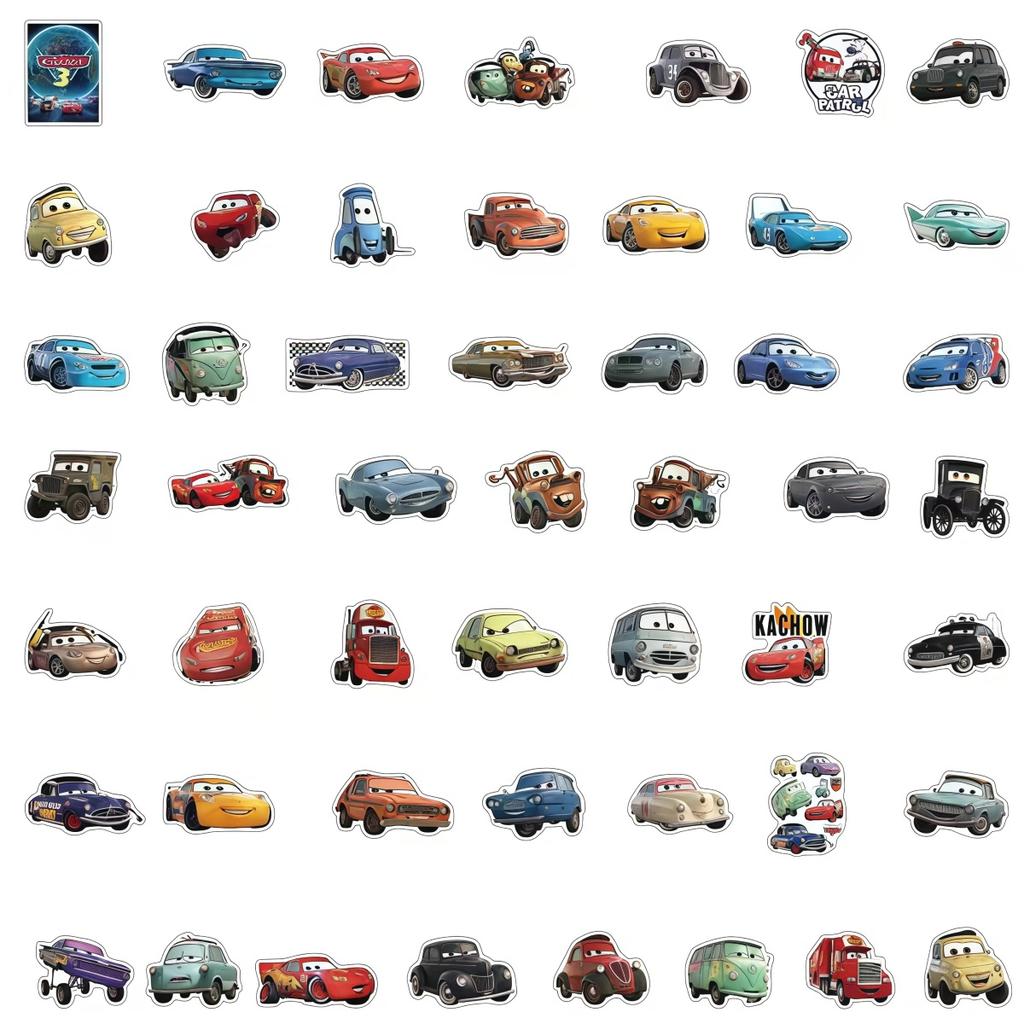 Kawaii 50Pcs Cartoon Lightning Mcqueen Cars Stickers Moive Scrapbook Fridge Suitcase Skateboard Graffiti Stickers Waterproof
