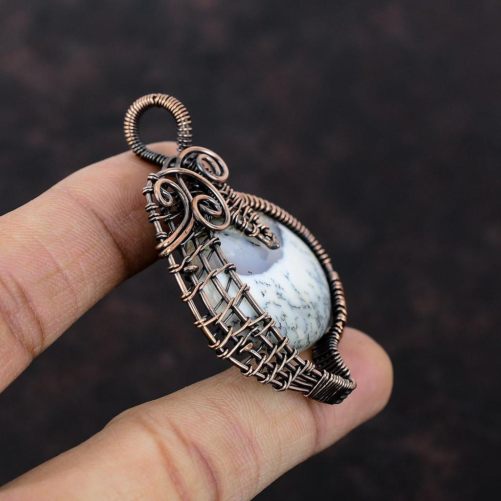 Dendrite Opal Pendant Copper Wire Wrapped Pendant Gemstone Copper Jewelry Pendant For Women Gift For Him Handmade Pendant Wire Wrap Jewelry