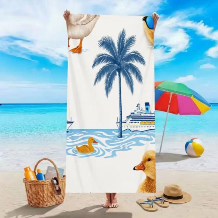 Coastal Cruise Duck Beach Towel, Microfiber Sand Free Quick Dry, Nautical Tropical Print, Soft Absorbent for Summer & Vacation