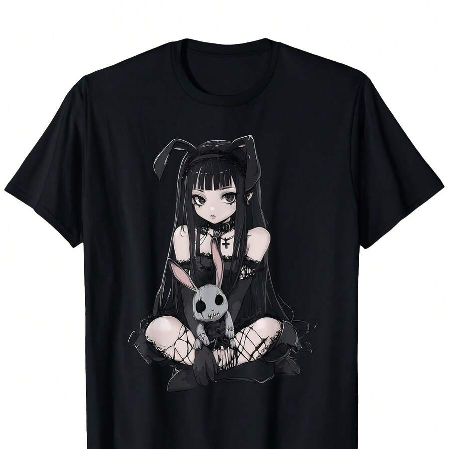 Camiseta Unisex E-Girl Linda Anime Gótica Chica Conejo Estilo Gótico Distópico