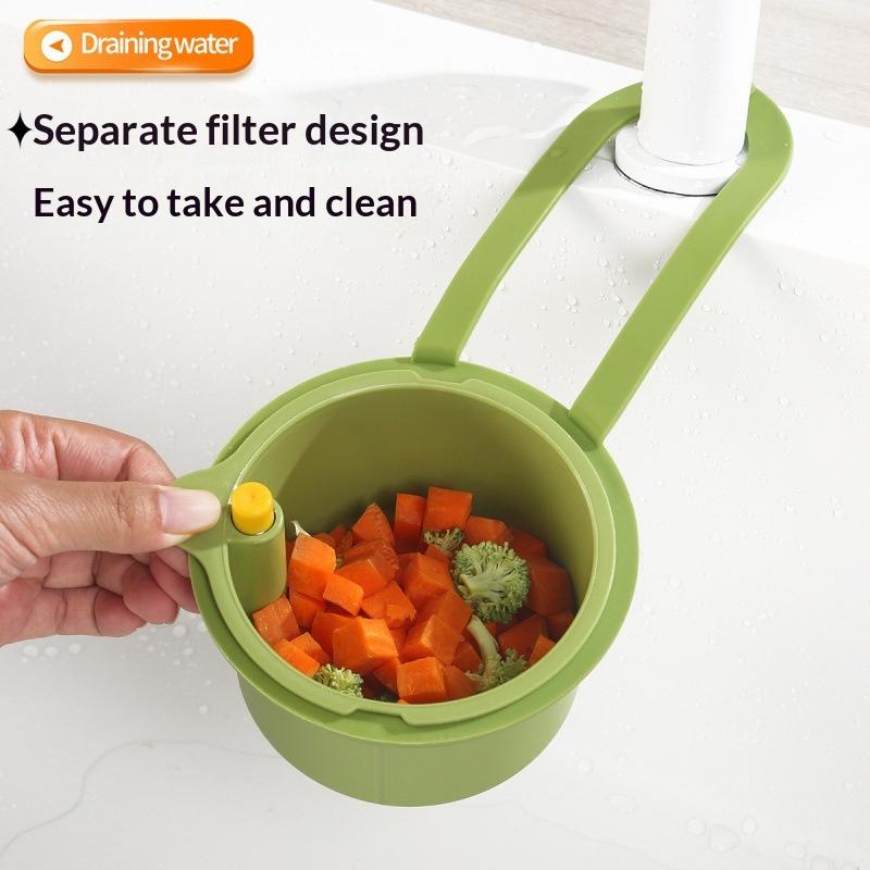 2 IN1 Sink Drain Basket Faucet Hanging Filter Bag Adjustable Automatic Basket Sink Sponge Rack Kitchen Waste Collector