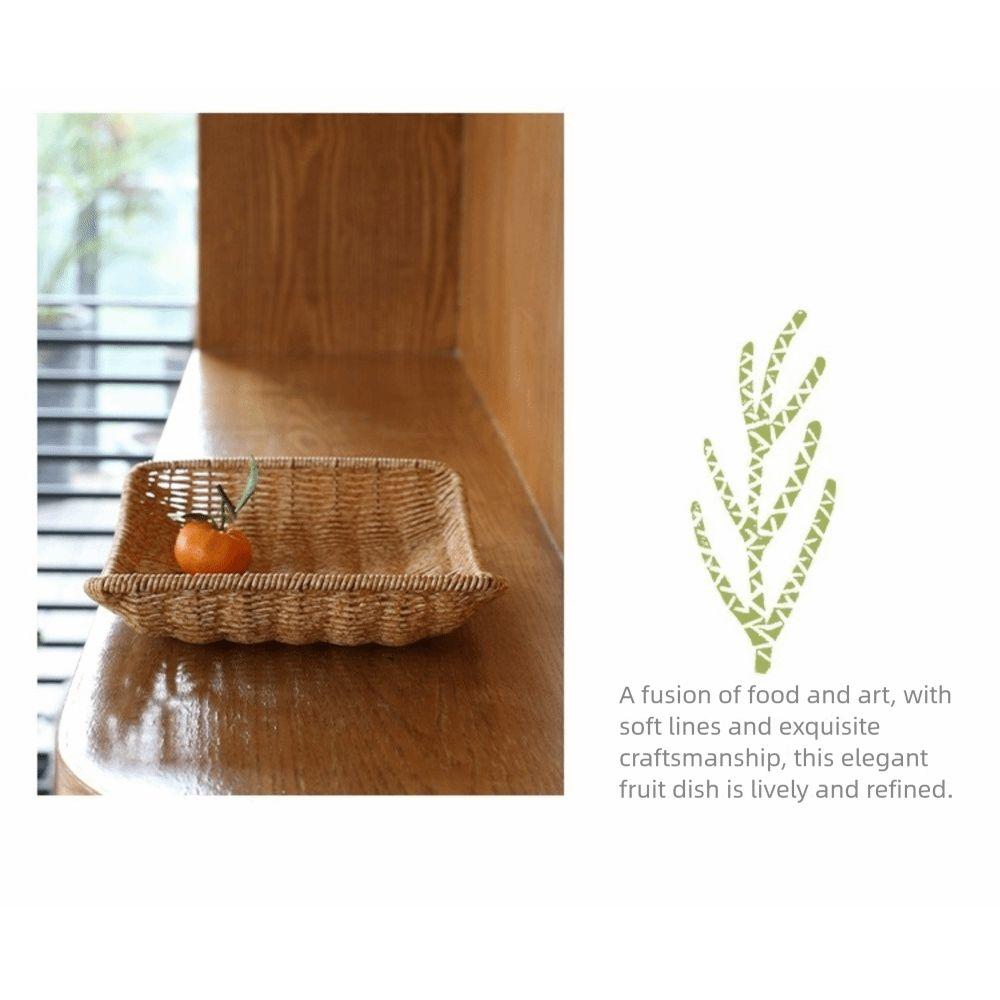 New Handwoven Food Plate Plastic Rattan Ellipse Shape Storage Tray Solid Serving Plate Storage Fruit Vegetable Cake