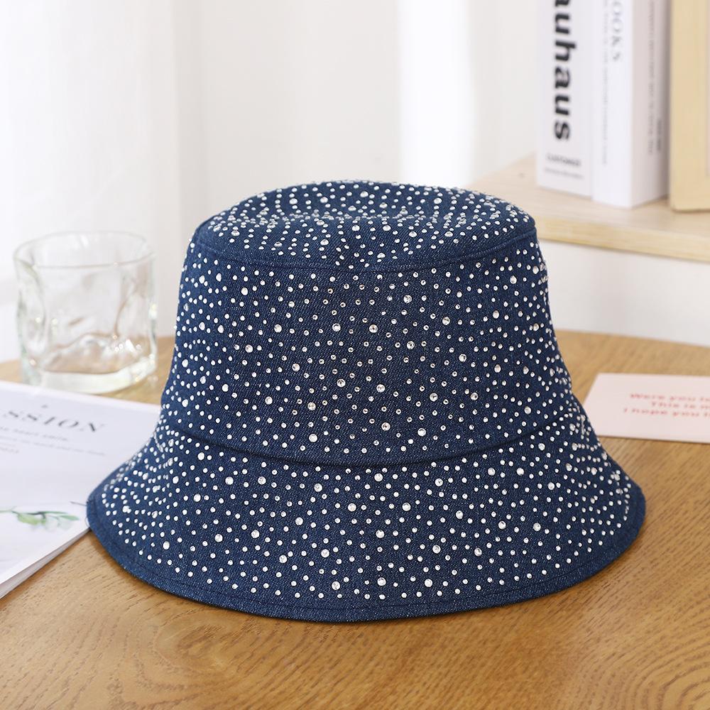 Rhinestone Fashion Trend Bucket Basin Hat Solid Fishermen Hat Denim Bucket Hat Women Foldable Hat Sunscreen Sunhat Wholesale