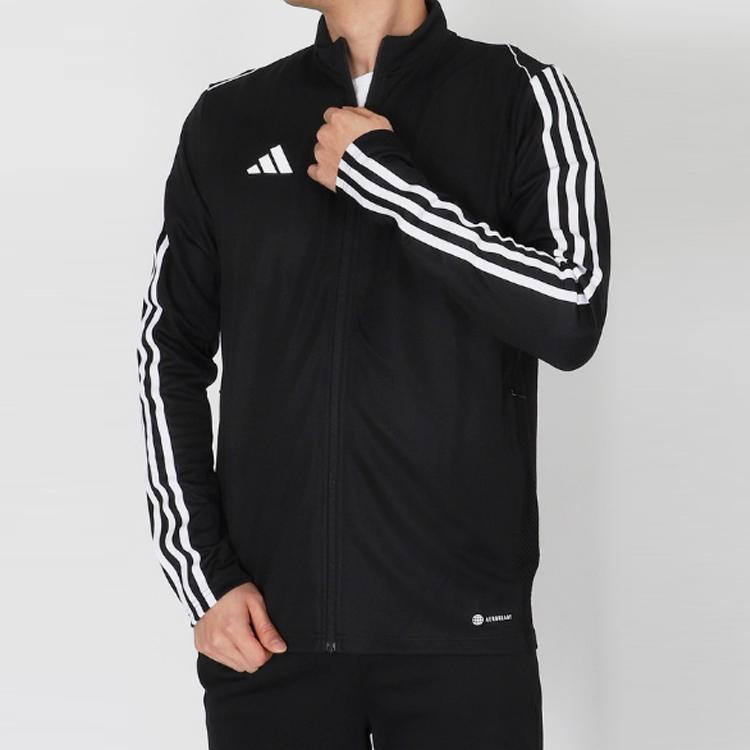 adidas SS23 Solid Stripe Logo Print Stand Collar Long Sleeve Jacket Men Outerwear Black HS7231