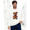 Herren lässiges Rundhals-Sweatshirt mit buntem Flicken-Bären-Design.