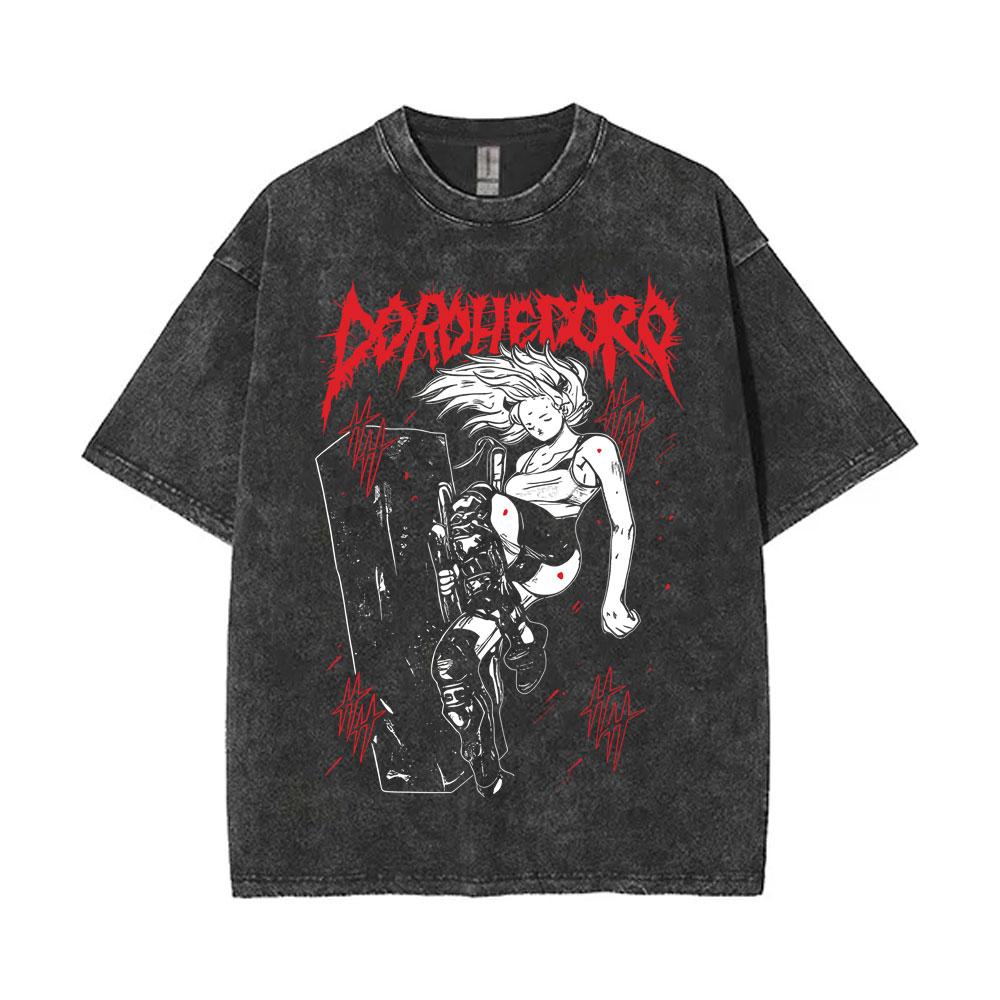 Anime Dorohedoro Nikaido Kaiman Washed Vintage T-shirt Men Women Clothing Gothic Horror Cotton T Shirt Male Oversized Streetwear