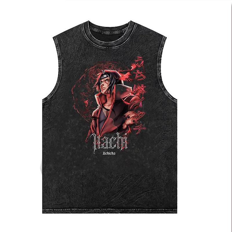 Japanse Anime Samenwerking Mouwloos T-shirt Vintage Gewassen Vest Heren Dames Gymkleding Losse Tanktops