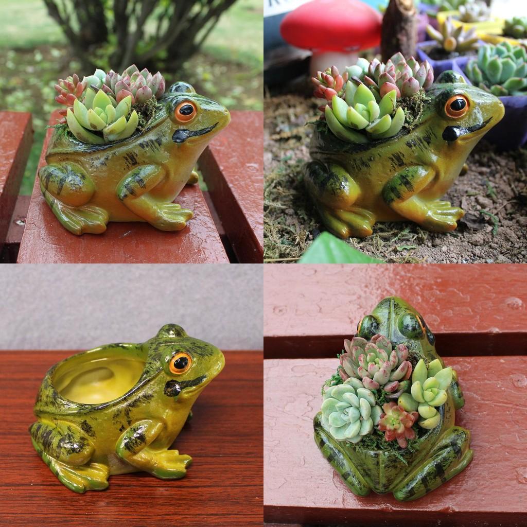 Resin Succulent Pot With Adorable Frog Figurine For Balcony Garden And Decorative Display