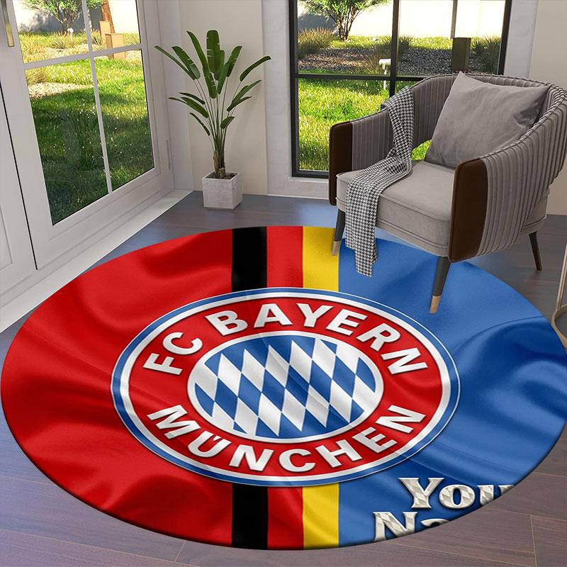 FC Bayern München Okrúhly koberec s vlastným menom, Kobercový koberec do obývacej izby, spálne, k pohovke, herne, Protišmyková podložka