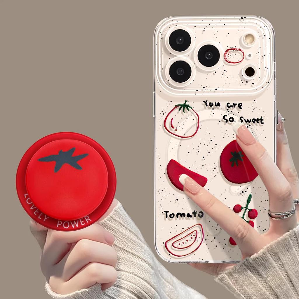 Splashing ink tomatoes are suitable for Apple 17 magnetic attraction 16promax bracket 15iphone14 simple 13 soft phone case