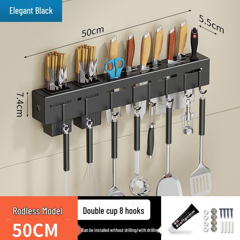 Stainless Steel Wall-Mounted Knife & Chopstick Holder - No-Punch Hanging Multi-functional Kitchen Rack
