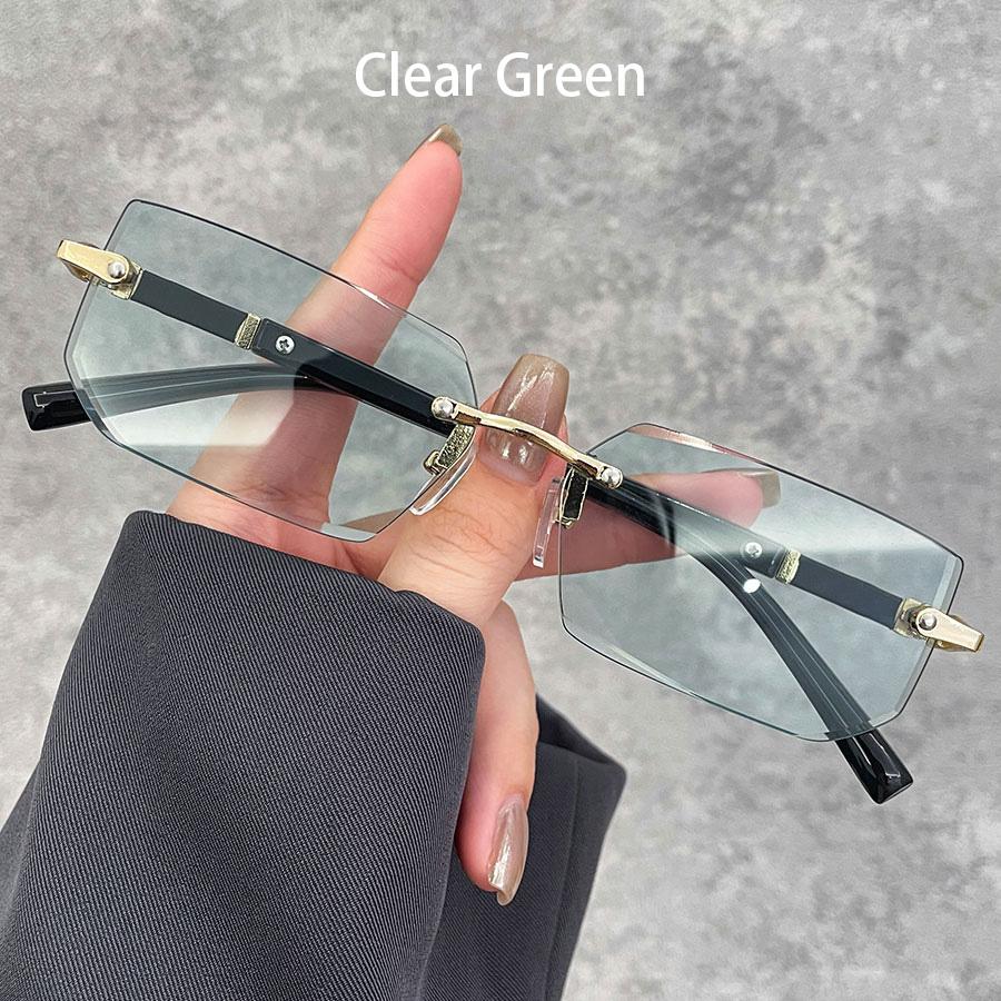 Luxury Rimless Business Rectangle Gradient Lens Unisex Fashion Safety Goggles Women Men Colored Lenses Metal Frame Glasses