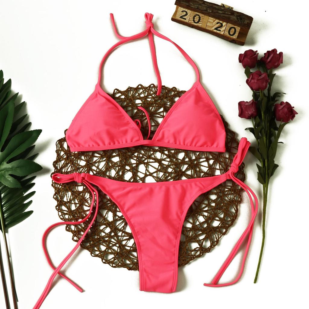 Kostium kąpielowy damski Solidne Bikini Sexy Side Tie Stringi Brazylijskie stroje kąpielowe Kostiumy kąpielowe