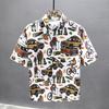 Trendy Summer Short Sleeved Men's Graffiti Flower Shirt New Japanese T-shirt Summer Thin Ice Silk Half Sleeved Shirt