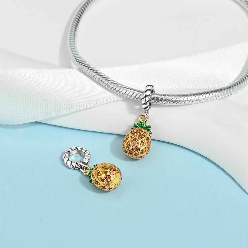 Ahthen Copper Bead Charms Pineapple Dangle Charm Fit Snake Chain Bracelets Necklaces for Women Jewellery Making