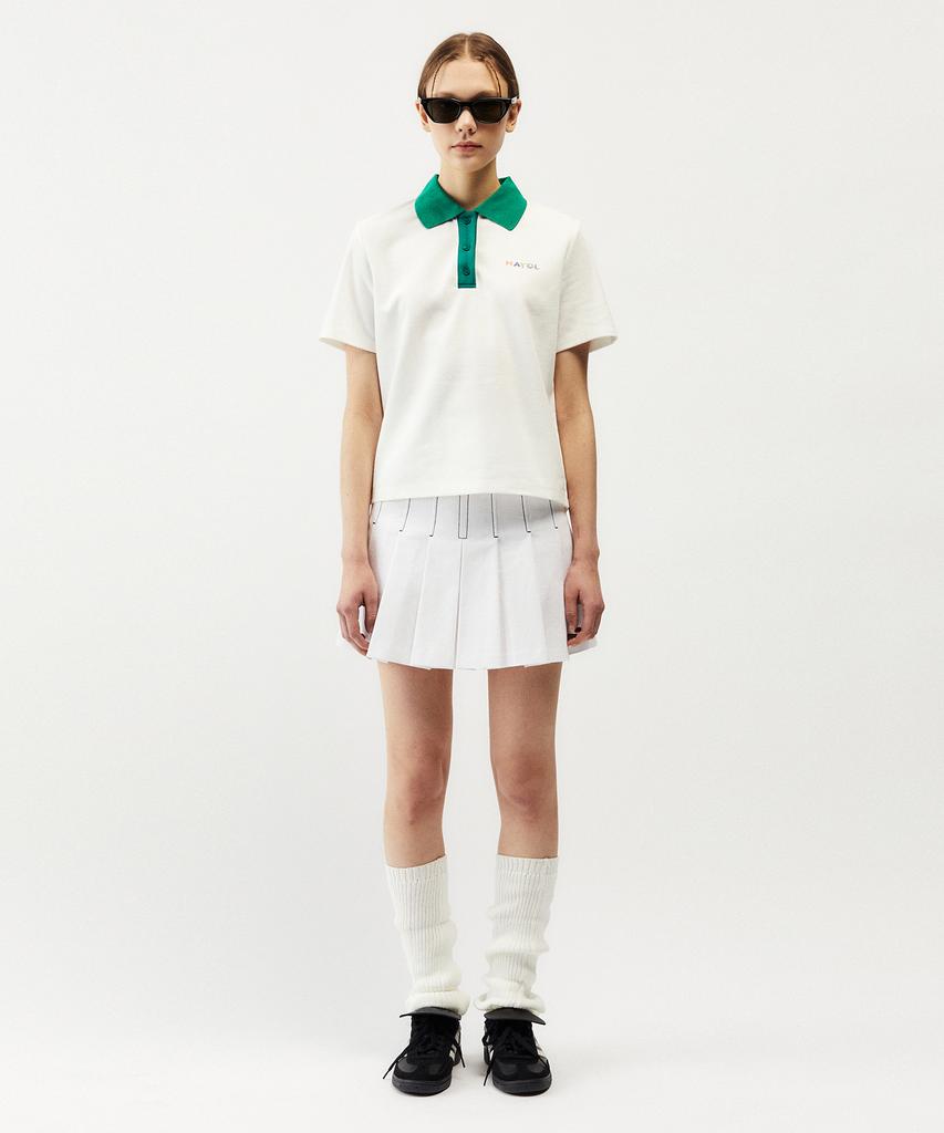 Mayol Cotton Contrast Pleated Skirt_Optic White