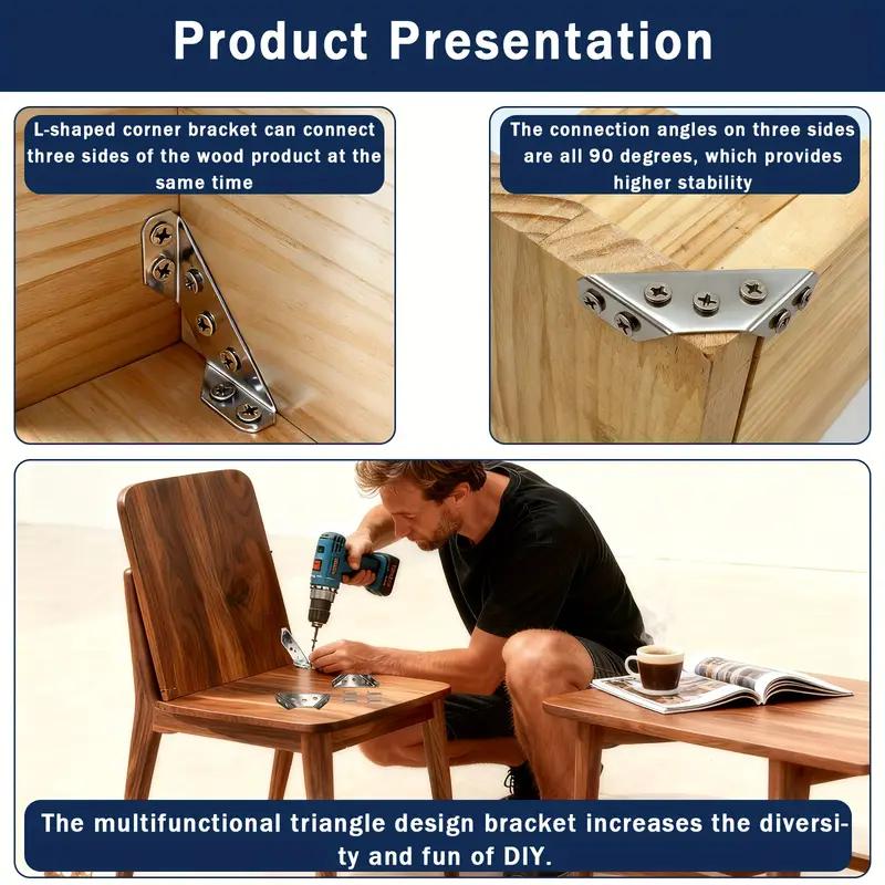 Heavy-Duty Stainless Steel 90° Corner Brackets with Easy Installation for Furniture Support
