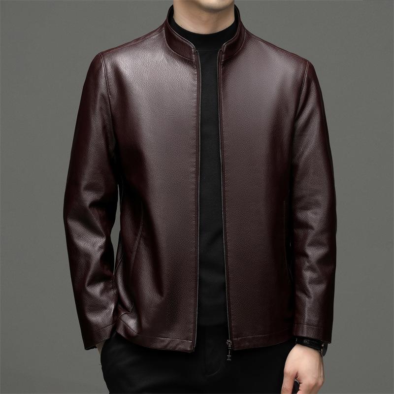 New Autumn and Winter Middle-aged Stand-up Collar Genuine Leather Jacket Men's Slim Sheepskin Dad Casual Leather Jacket