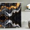 Luxury Marble Print Shower Curtain Set Black Gold Geometric Pattern Bathroom Decor With Rod Pocket For Home Bathing Room (69 X 7