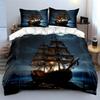 Bateau Pirate Nuit Toile Art Douce Confortable Housse de Couette Ensemble de Literie Inclus 1*Housse de Couette & 2*Taies d'Oreiller, Cadeau
