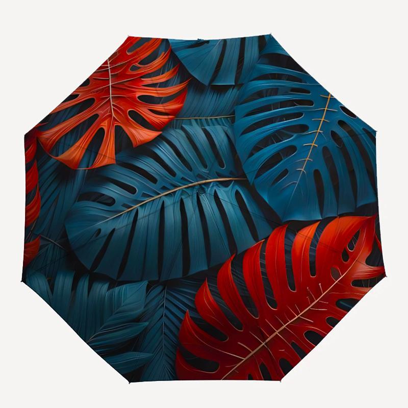 1pc Tropical Leaves Auto Open/close, All-Season Portable Folding Umbrella for Women & Men, Travel, Everyday, Formal Events -06210