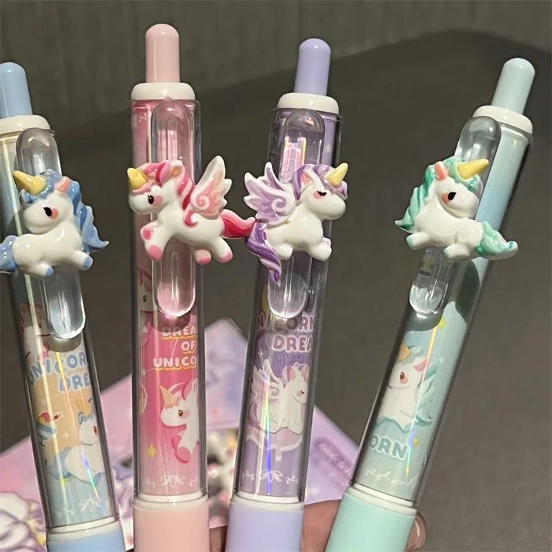 4pcs/box Sweet Cartoon Gel Pen Creative Design Kawaii Jelly Pen for Writing 0.5mm Black Ink Stationery Student Gel Pen