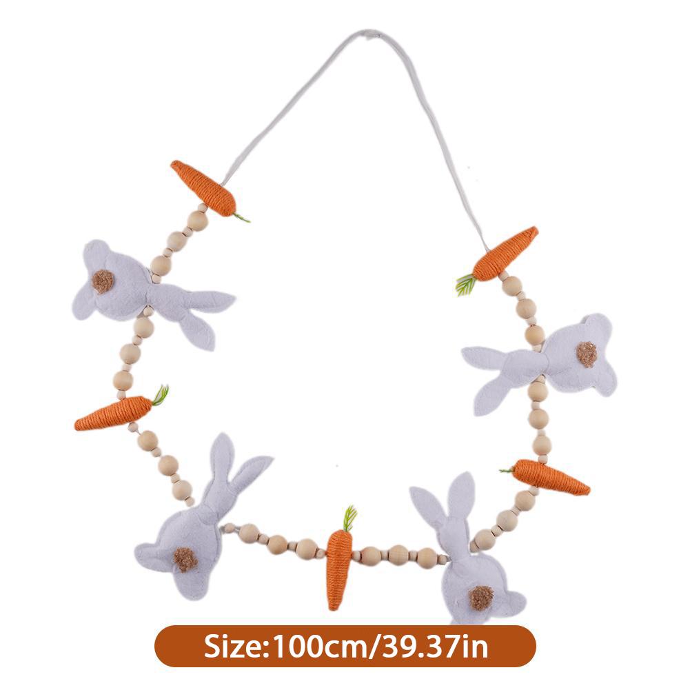 Easter Bunny Garland, Carrot Wooden Beads Easter Garland For Mantle Hanging Decorations, Spring Egg Hunt Party Supplies