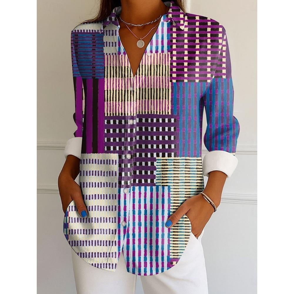 Women's Shirt Graphic Geometric Striped Fashion Tropical Daily Long Sleeve Shirts Collar Regular Tops Daily Buttons Print Summer