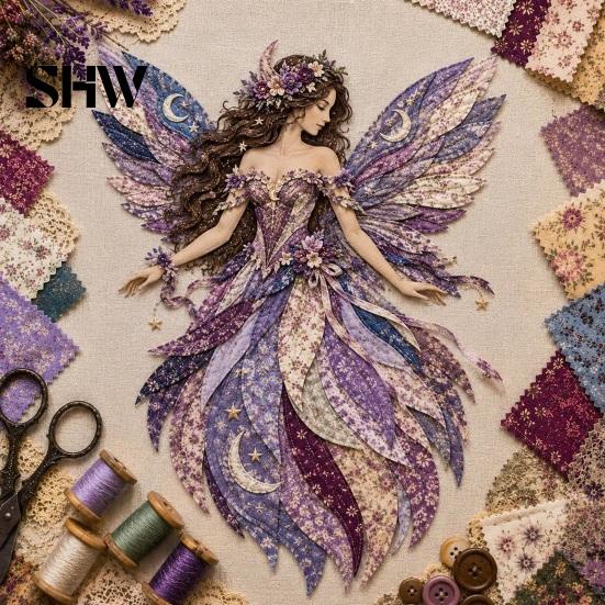 Buntes Stoffstück-Set Feen-Patchwork DIY-Set, Floral Handnähen Pädagogisches Feinmotorik-Spielzeug Basteln mit vorgeschnittenen Teilen und Anleitung