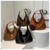 Korean Style Faux Leather Shoulder Bag for Women Trendy Minimalist Crossbody Tote Handbag