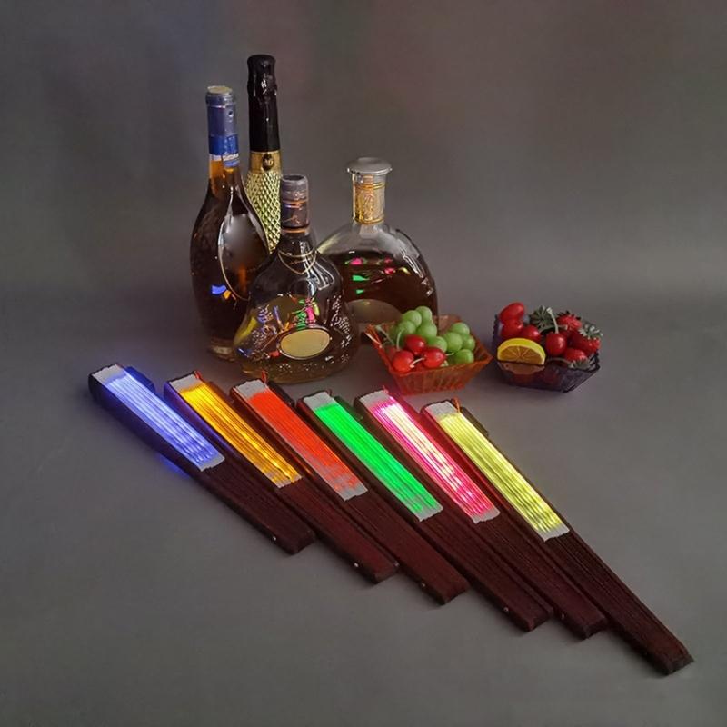 LED Folding Hand Fan Chinese Handheld Performances Glowing Fan Dancing Props Decorations for Bar Night Club Party Gifts