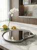 Modern Stainless Steel Serving Tray, Elegant Organic Shape Silver Platter for Appetizers, Drinks & Party Hosting