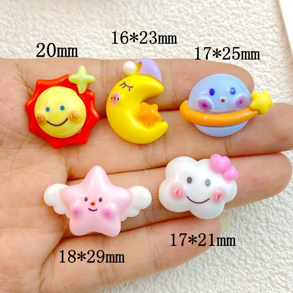10Pcs New Cute Resin Sun, Stars, Moon, Clouds Series Flat Back Parts Embellishments For Hair Bows Accessories