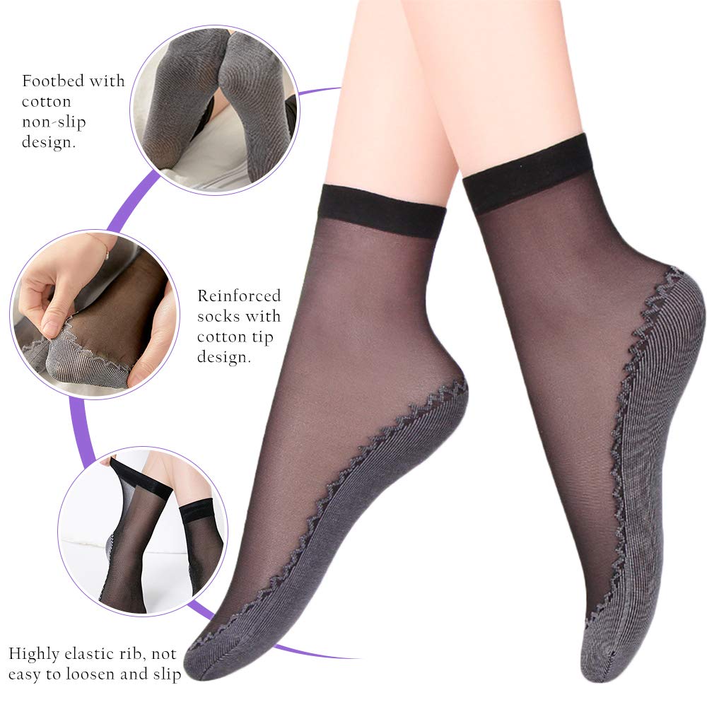 Ultrathin Transparent Socks for Summer Cotton Silk Thin Socks Lady Lace Mesh Elastic Socks Patchwork Crystal Ankle Socks Female Short Socks