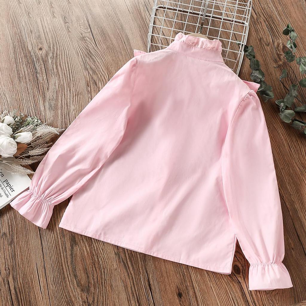 Kids Ruffle School Shirts for Girls Blouses White Cotton Spring Autumn Longsleeve Children Clothes for Teenager 8 10 12 13 Years
