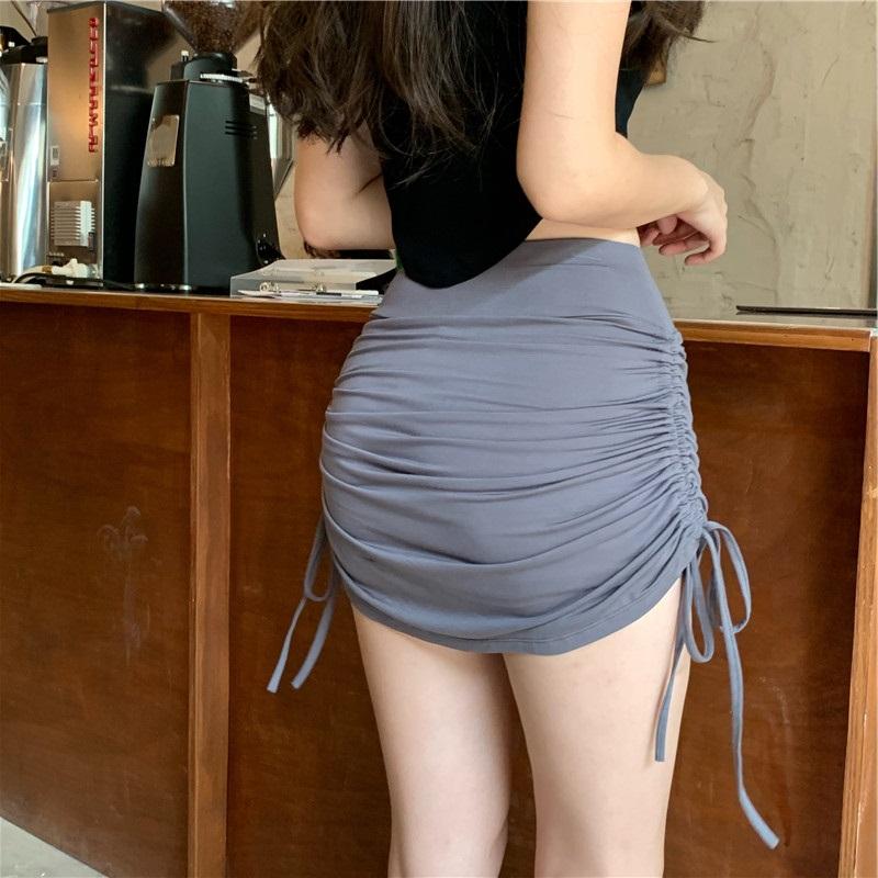 Harajuku Style Mini Skirt with Thread Side Drawstring and Elastic Waistband for Women - Perfect for Yoga and Casual Wear In Summer/Autumn