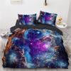 Copripiumino King Queen Galassia 3D Set Biancheria da Letto Cielo Stellato Coperta Universo Spazio Esterno Morbido 2/3 Pezzi Copripiumino Blu Scuro
