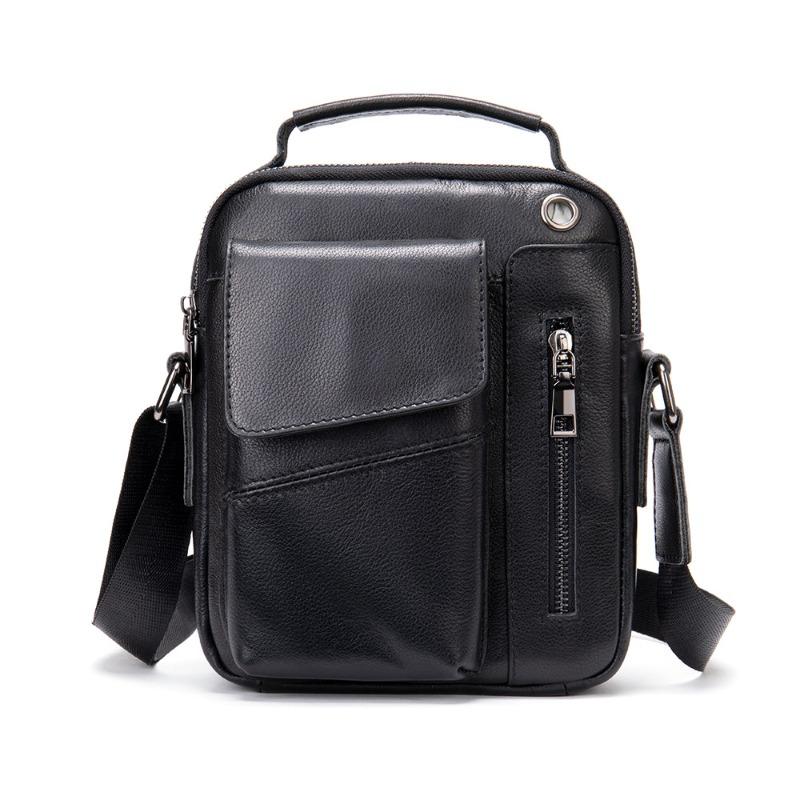 Men's Cowhide Crossbody Bag Leather Vintage Shoulder Bag Mobile Phone Small Satchel Leather Bag