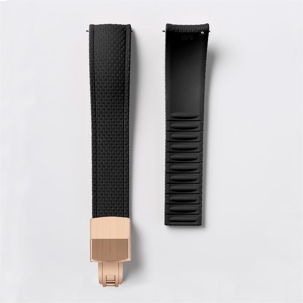 FKM Watch Band Fluoro Rubber Strap 18/19/20/21/22/24mm Quick Release Folding Clasp Cut To Size Replace Watch Bracelet for Men Women