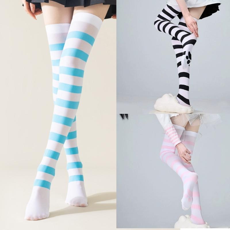 Over Knee Silk Long Socks with Cute Cats Claw Pattern for Daily Wear or Cosplay Striped Thigh High Stockings for Women