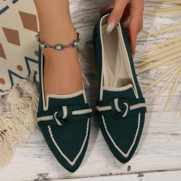 Womens Chic Knot Flat Shoes - Soft Knitted Slip-Ons with Pointed Toe - Ultra-Comfortable & Breathable for Everyday Style