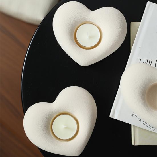Heart Shaped Ceramic Candlestick Holder Small Heart Candle Holder for Wedding Party Anniversary Valentine's Day Dining Table Centerpiece