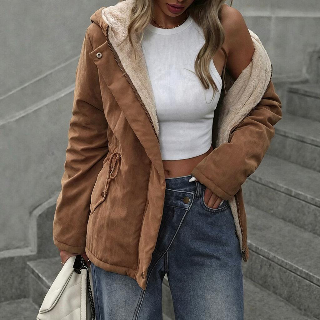 Women's Casual Hooded Quilted Jacket with - Loose Fit Winter Coat
