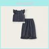 Girls Summer Cotton Short Sleeve Top And Long Pants Set With Lace And Polka Dots For Kids Age 8 Plus
