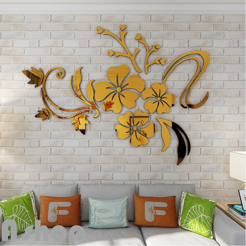 Elegant 3d Mirror Flower Art Wall Sticker Acrylic Mural Decal For Home Room Decor
