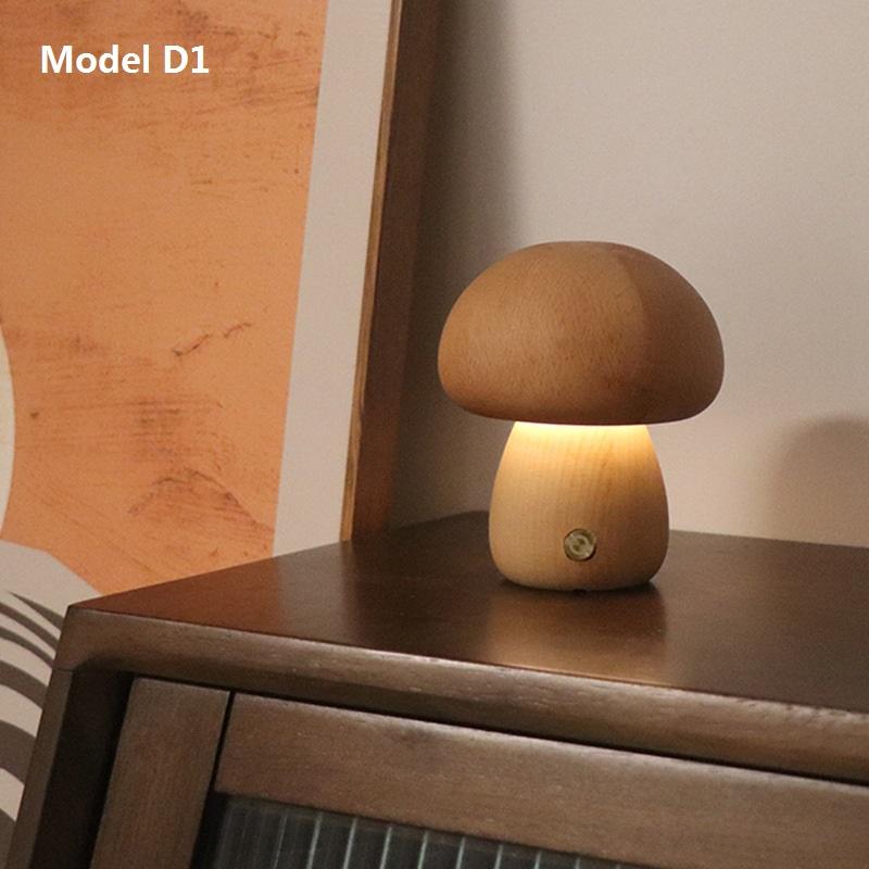 Mushroom Lamp for Bedroom, Dimmable Bedside Lamp with USB Charge Cordless Wooden Nightlight, Mushroom Night Light LED Table Lamp