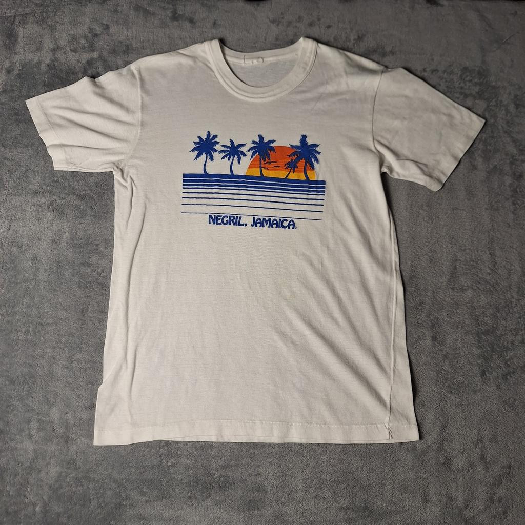 Vintage Negril Jamaica T Shirt Palm Trees Sunset White Single Stitch Medium Tee