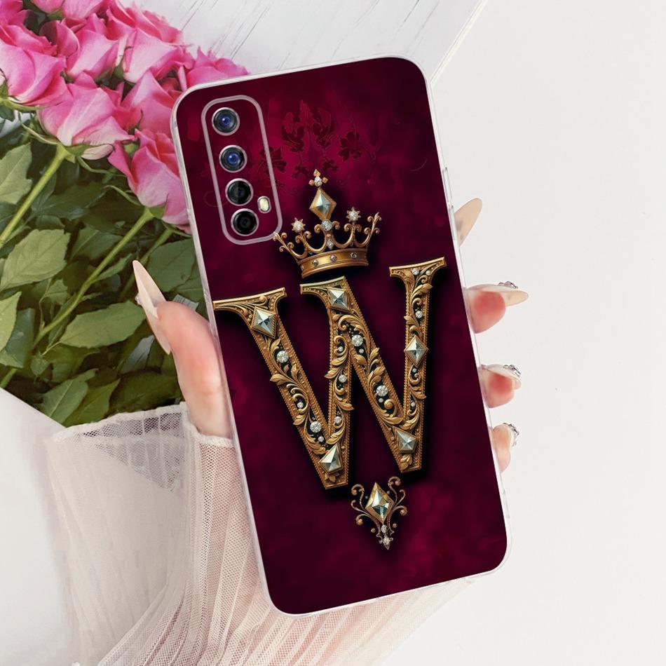 ForRealme 7 RMX2151 RMX2155 / Realme7 Pro RMX2170 Royal Crown Initial Letter Couple Phone Case Soft Silicone TPU Covers Bumpers